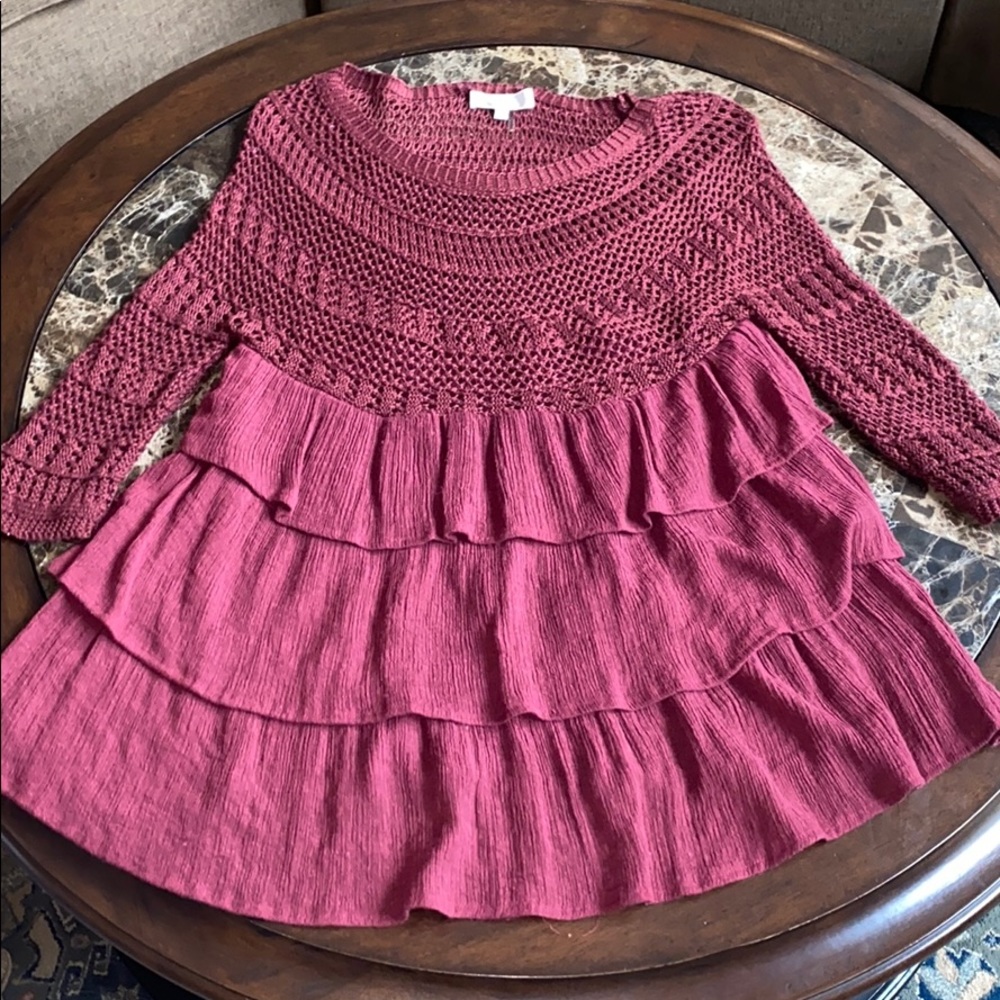 maroon ruffles sweater